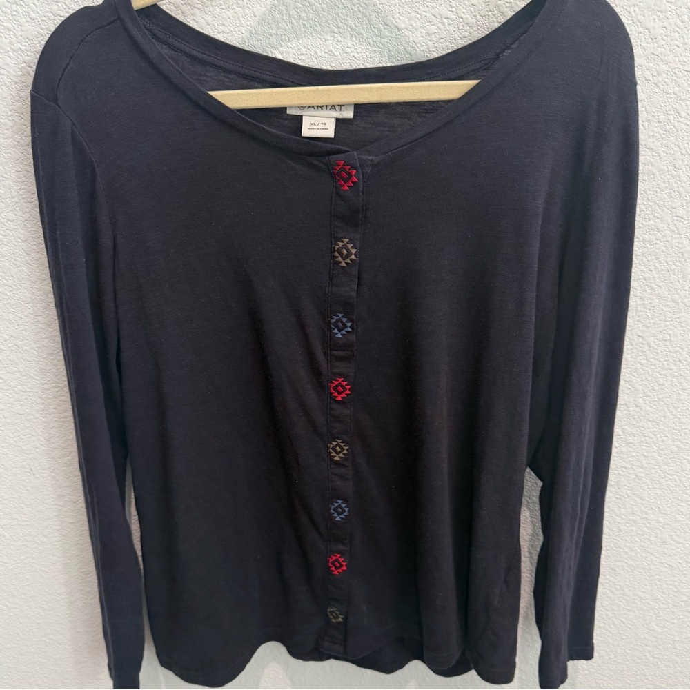 Ariat Navy Blue Long Sleeve Top, 1/4 Snap @ Top, Modal/Cotton/Nylon, Size XL